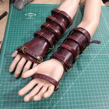 Brown hard leather gladiator gauntlets